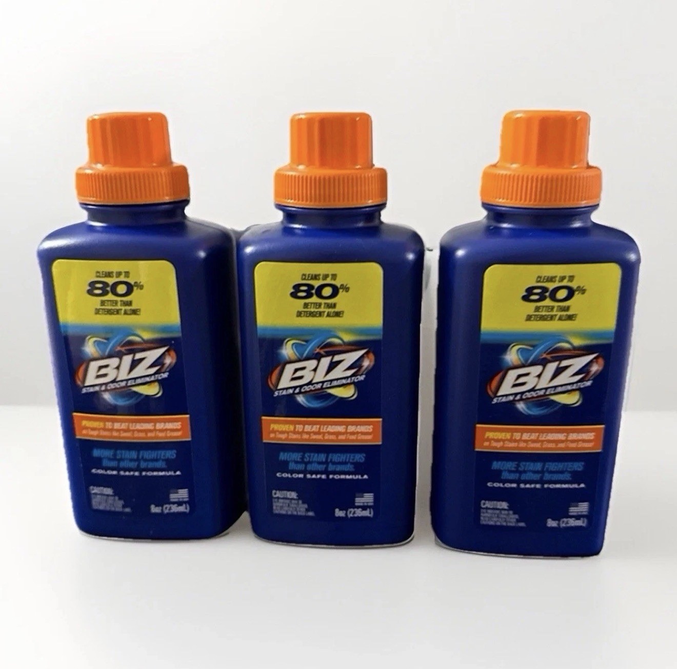 3Pk- BIZ Stain & Odor Eliminator Liquid Laundry Detergent Color Safe 8 Oz. Each