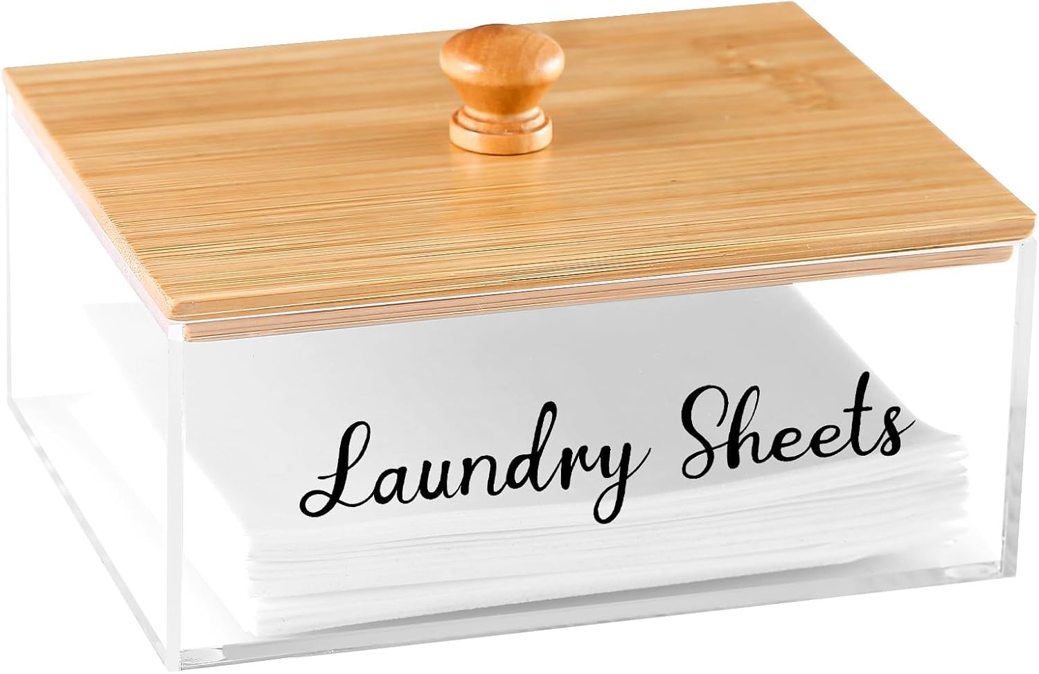 Acrylic Laundry Sheet Holder with Bamboo Lid, Laundry Detergent Sheet