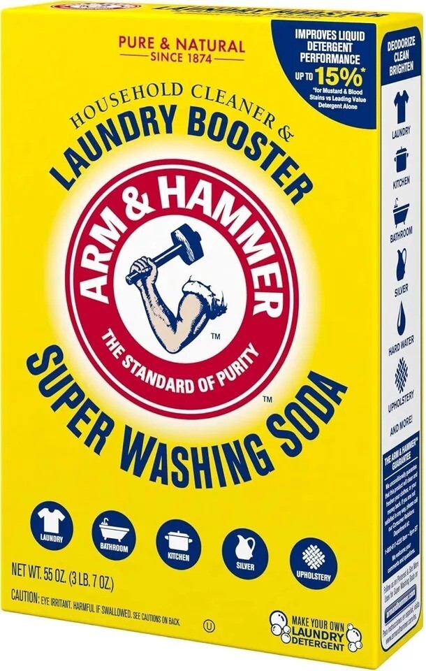 Arm & Hammer Super Washing Soda Detergent Booster & Household Cleaner, 55oz.