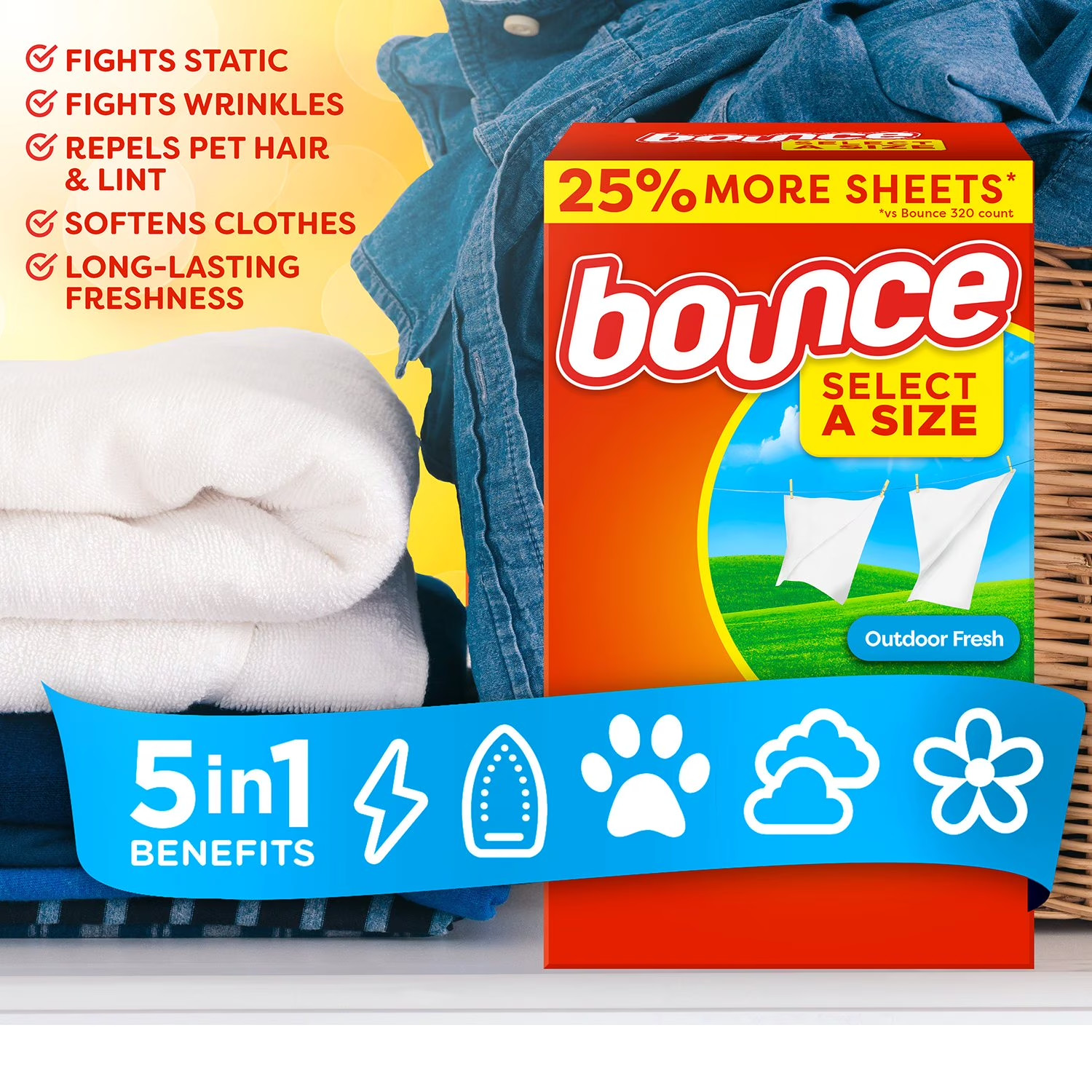 Bounce Select a Size Dryer Sheets, Outdoor Fresh, 400 Ct – Soft & Fresh Laundry