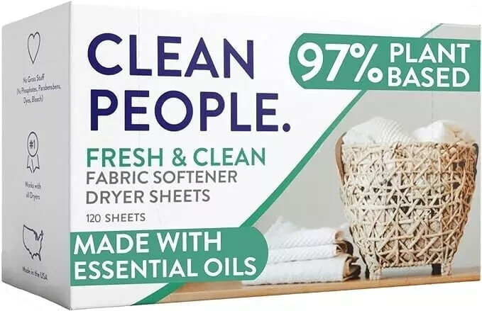 Clean People All Natural Fabric Softener Sheets – Dryer Sheets – Softens 120 pk