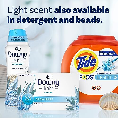 Downy Light Mega Dryer Sheets, Fabric Softener Dryer Sheets, Ocean Mist, 130 …