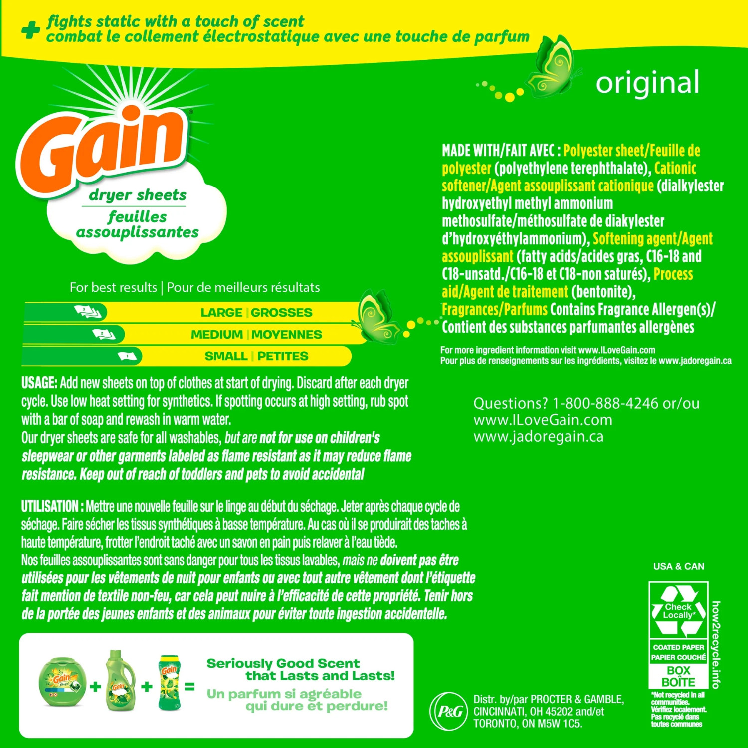 3 Pack Gain Dryer Sheets 240 Count Fabric Softener Original Scent Laundry