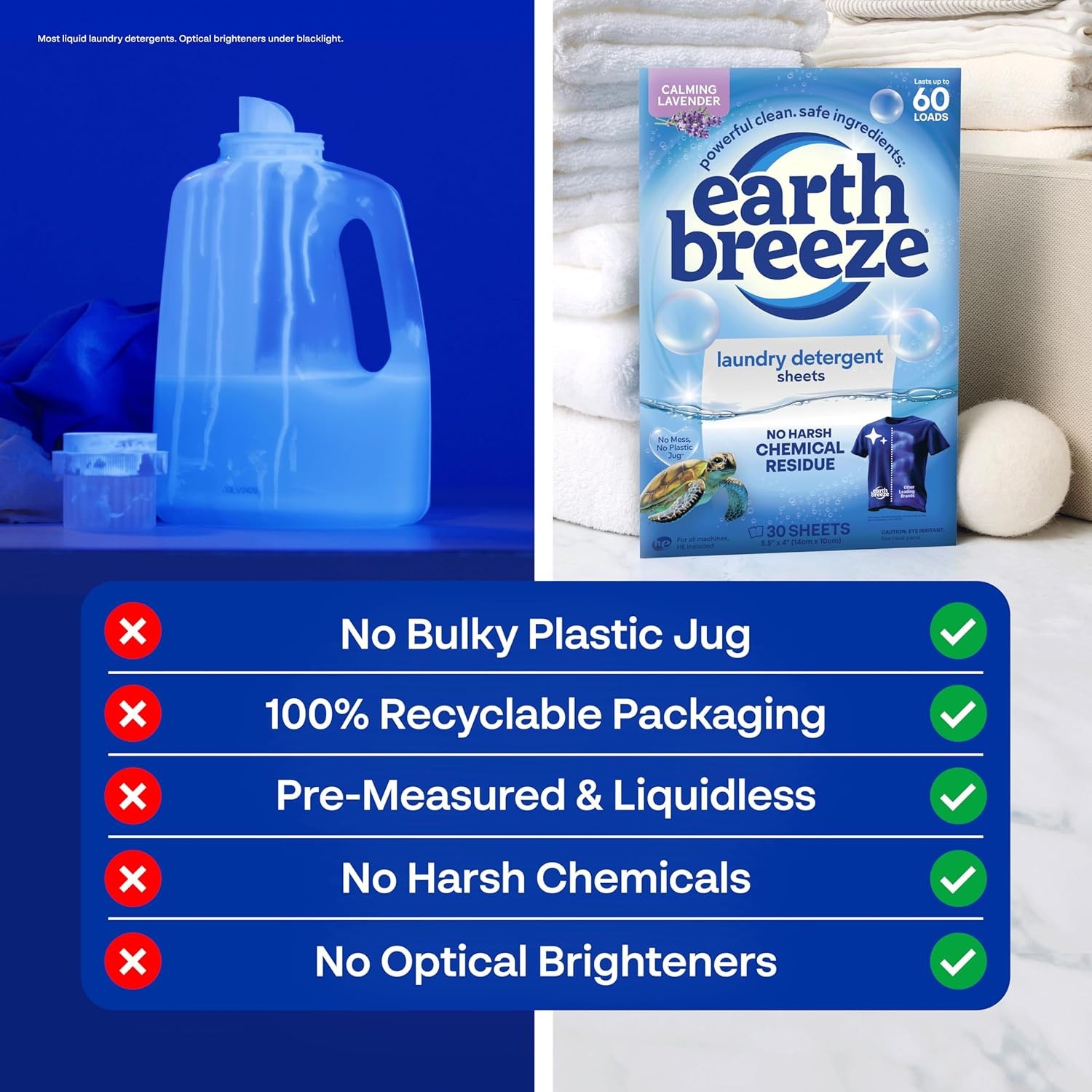 Earth Breeze Laundry Detergent Sheets, No Harsh (Select Your Scent & Count )
