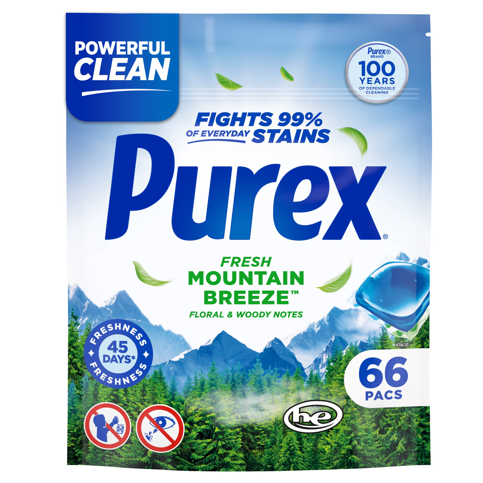Laundry Detergent Pacs, Fresh Mountain Breeze, 66 count