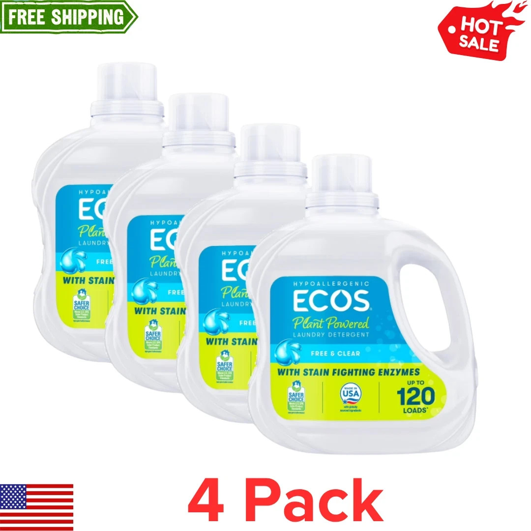 4 pack ECOS Hypoallergenic Liquid Laundry Detergent for Sensitive Skin, Lavend