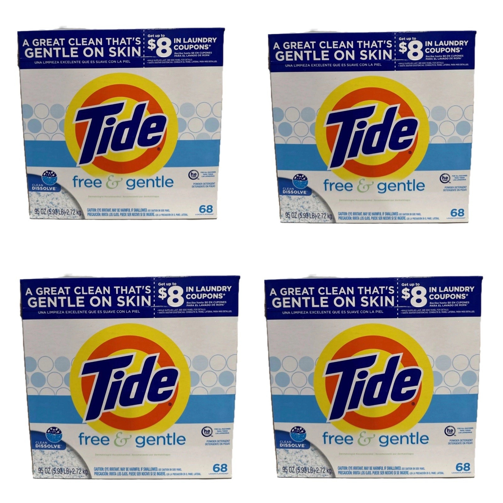 4 X Tide Free & and Gentle Powder Laundry Detergent 68 Loads New – LOT OF 4 OG