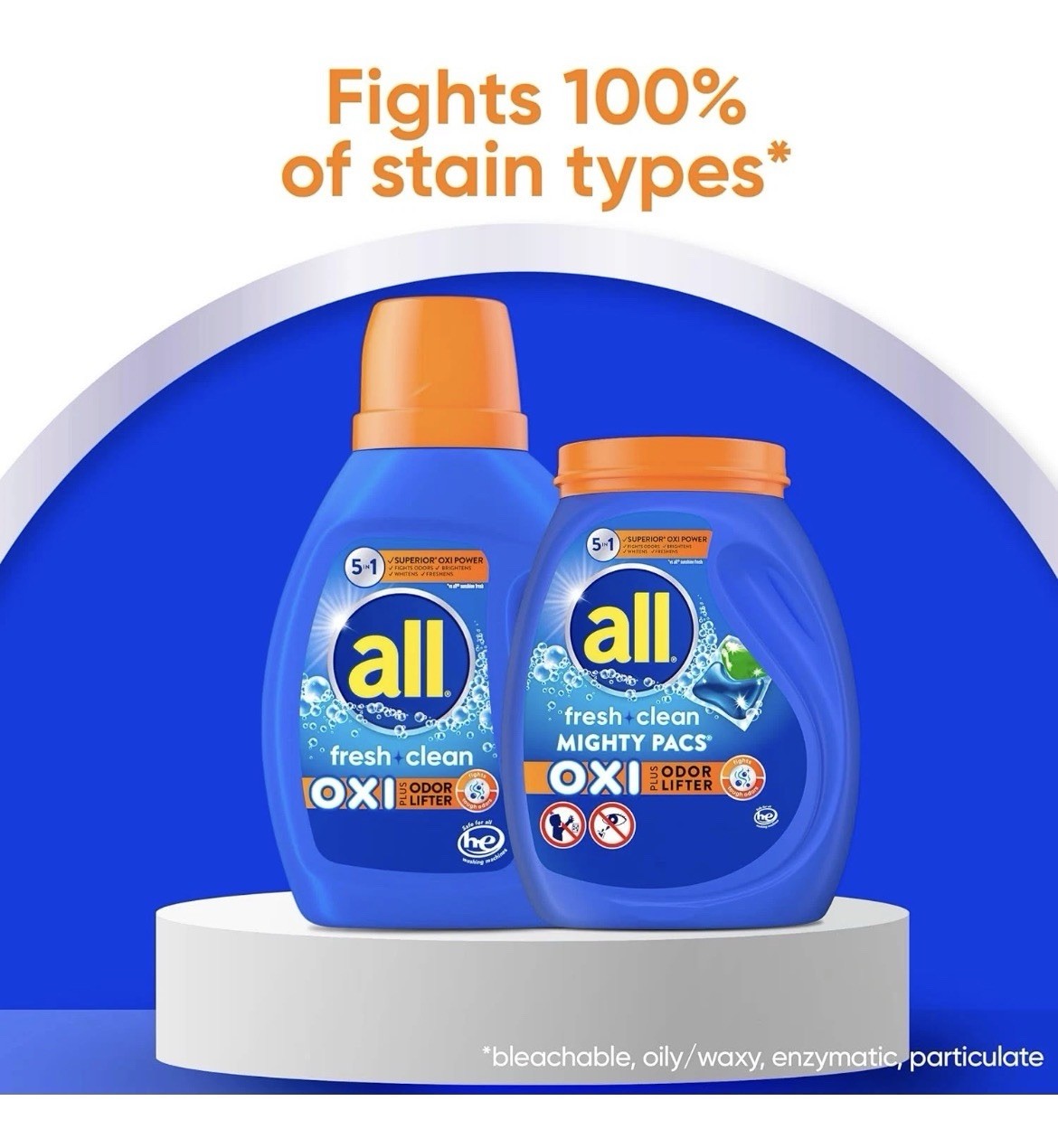 All Laundry Detergent Pacs, Fresh Clean Oxi plus Odor Lifter, 60 Count