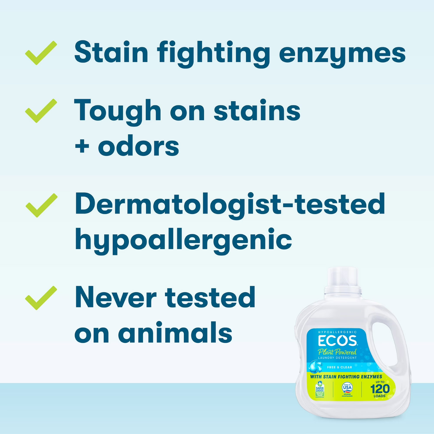 (3 Pack) ECOS Free Clear Laundry Detergent 110 fl oz, 120 Loads Hypoallergenic