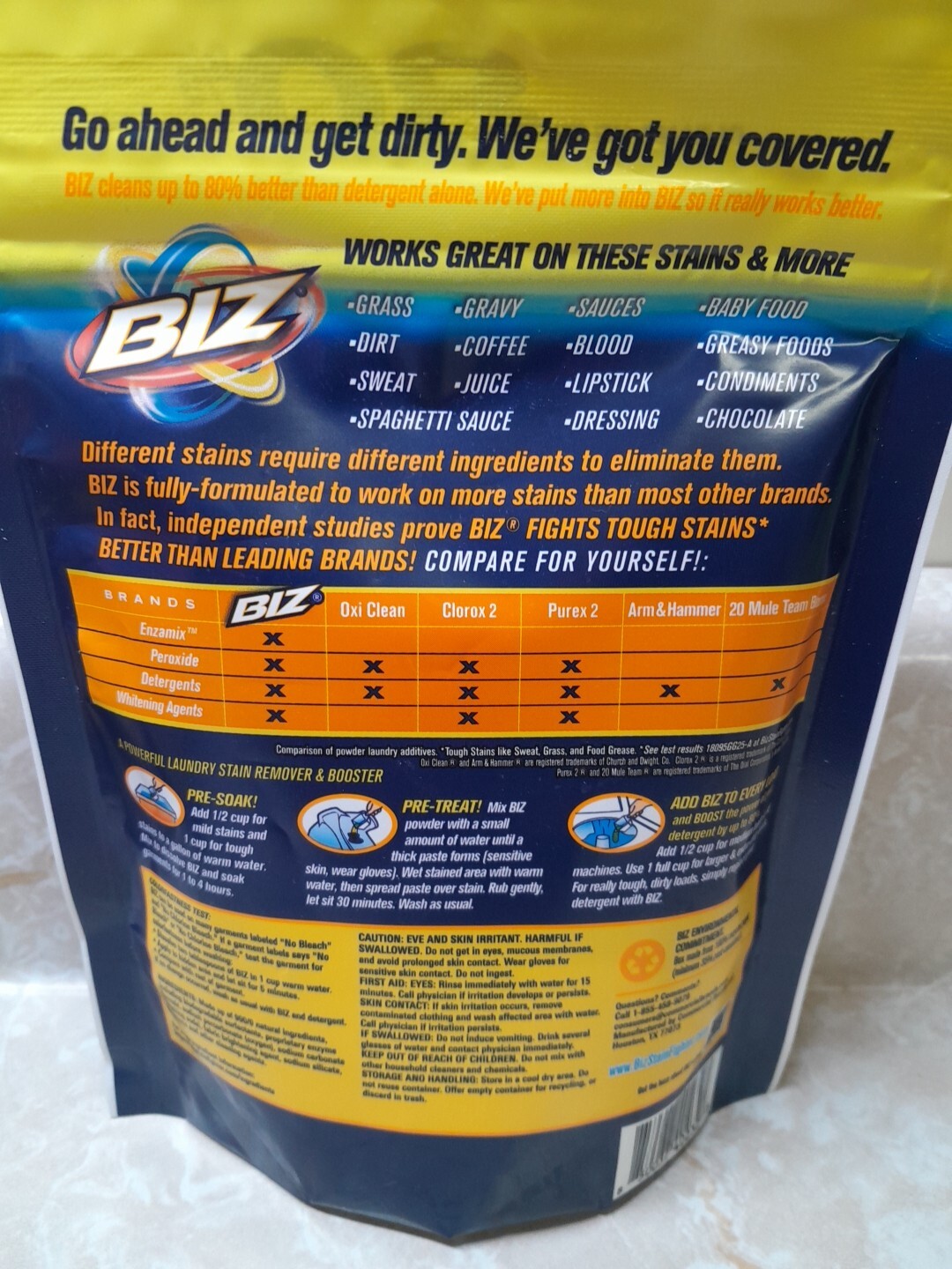3 BIZ Stain & Odor Eliminator Laundry Detergent Pow Booster Color Safe 8 Oz Ea
