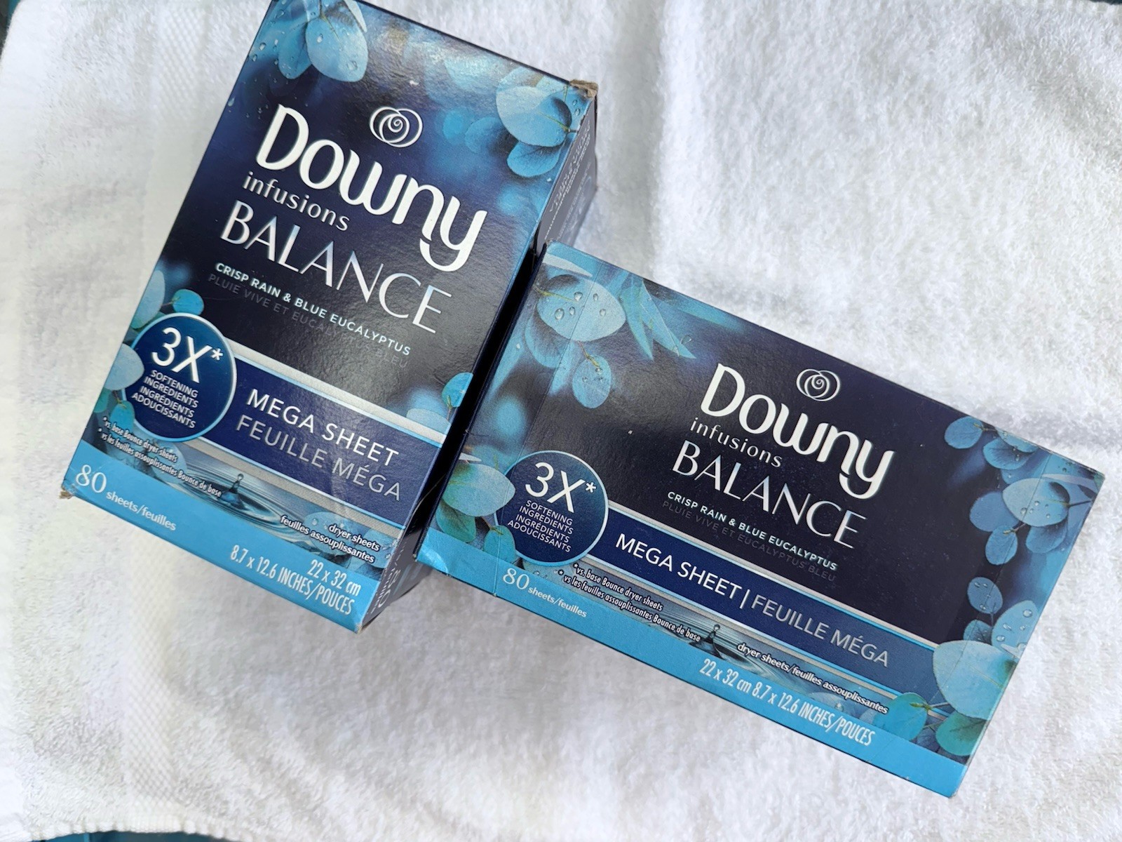 Lot Of 2 Downy Infusions Mega Dryer Sheets Crisp Rain Blue Eucalyptus 160 Sheets