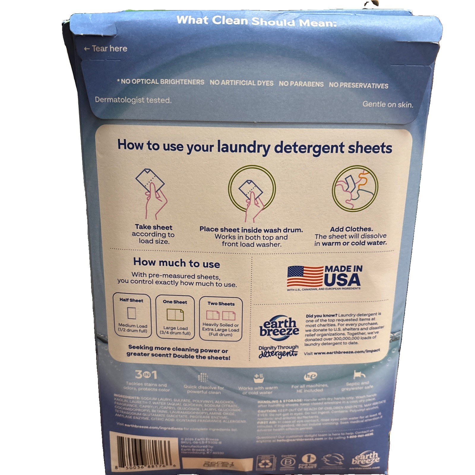CASE OF 8 – Earth Breeze Fresh Scent Laundry Detergent Sheets – 60 Loads Ea