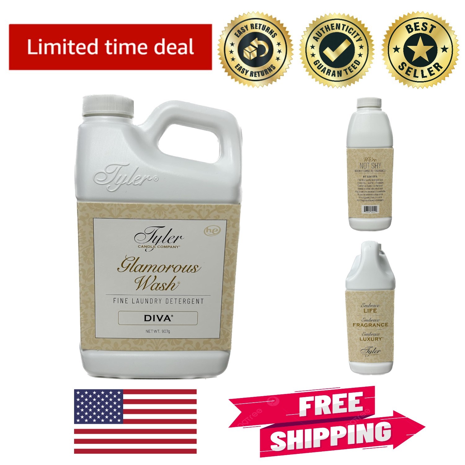 Eco-Friendly Tyler Glam Wash Detergent 32 FL Oz – Hypoallergenic, Diva Fragrance