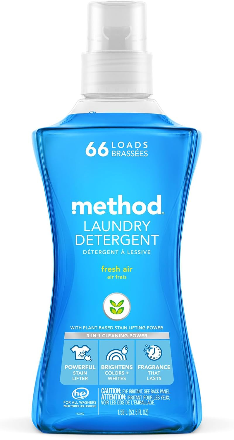 Method Liquid Laundry Detergent, Fresh Air, 66 Loads per Bottle, Stain Remover,