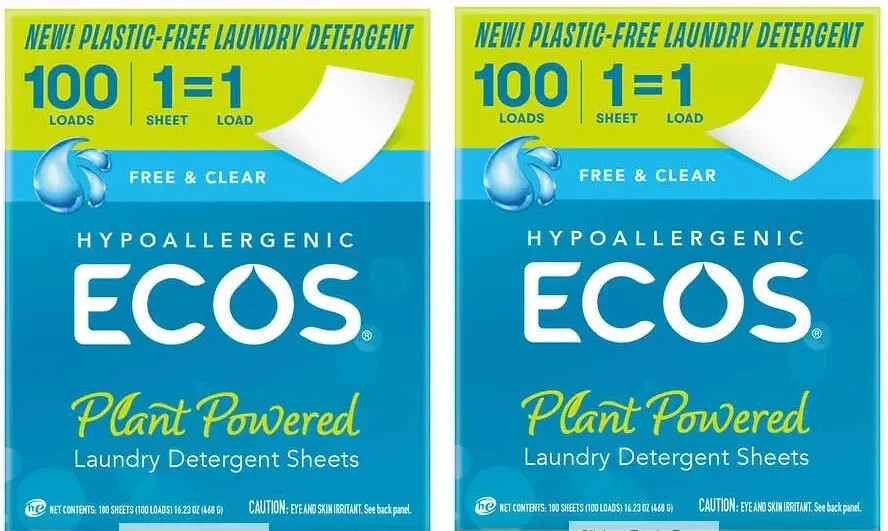 Laundry Detergent Sheets ECOS Free & Clear 200 Loads, 200 Sheets Plastic-Free