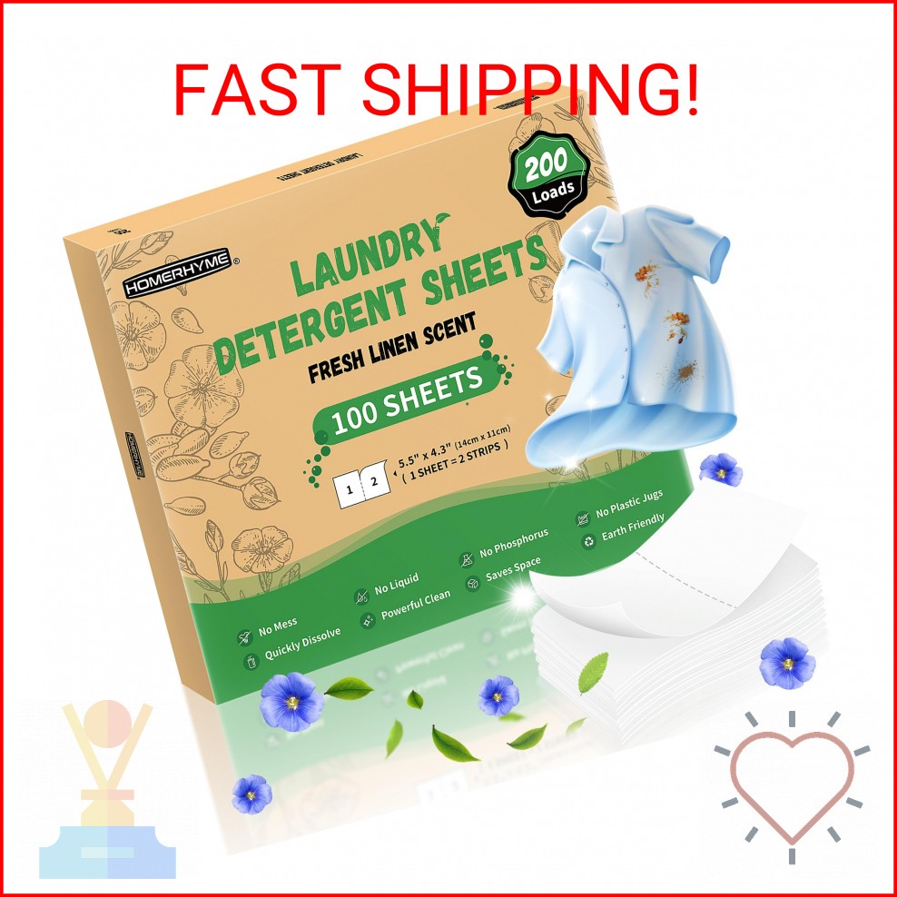 HOMERHYME Laundry Detergent Sheets – Fresh Linen Scent, 200 Loads (100 Sheets),
