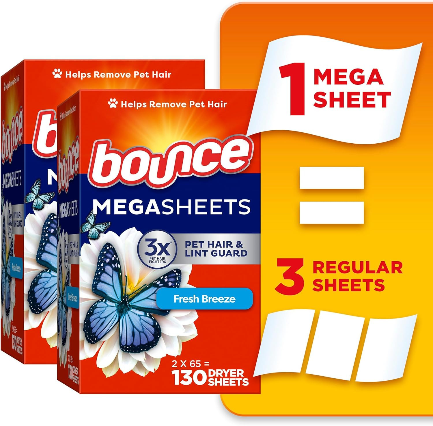 130 Count Mega Dryer Sheets Fresh Breeze Static Control Fabric Softener Sheets