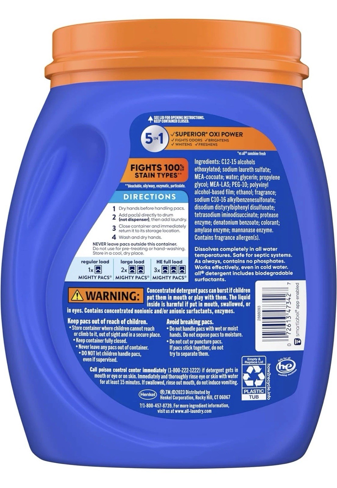 All Laundry Detergent Pacs, Fresh Clean Oxi plus Odor Lifter, 60 Count