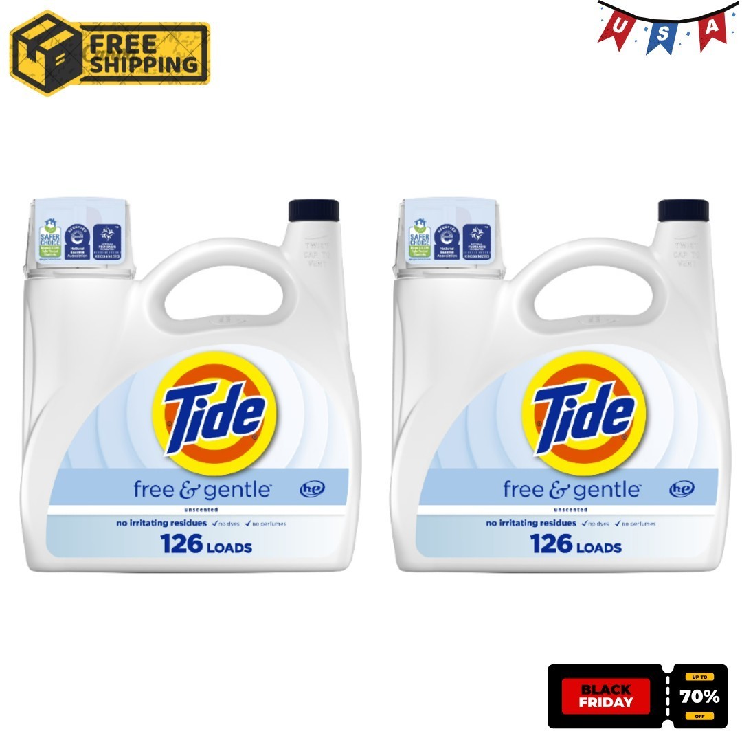 2P Tide Free & Gentle Laundry Detergent Liquid, 166 fl oz, 126 Loads