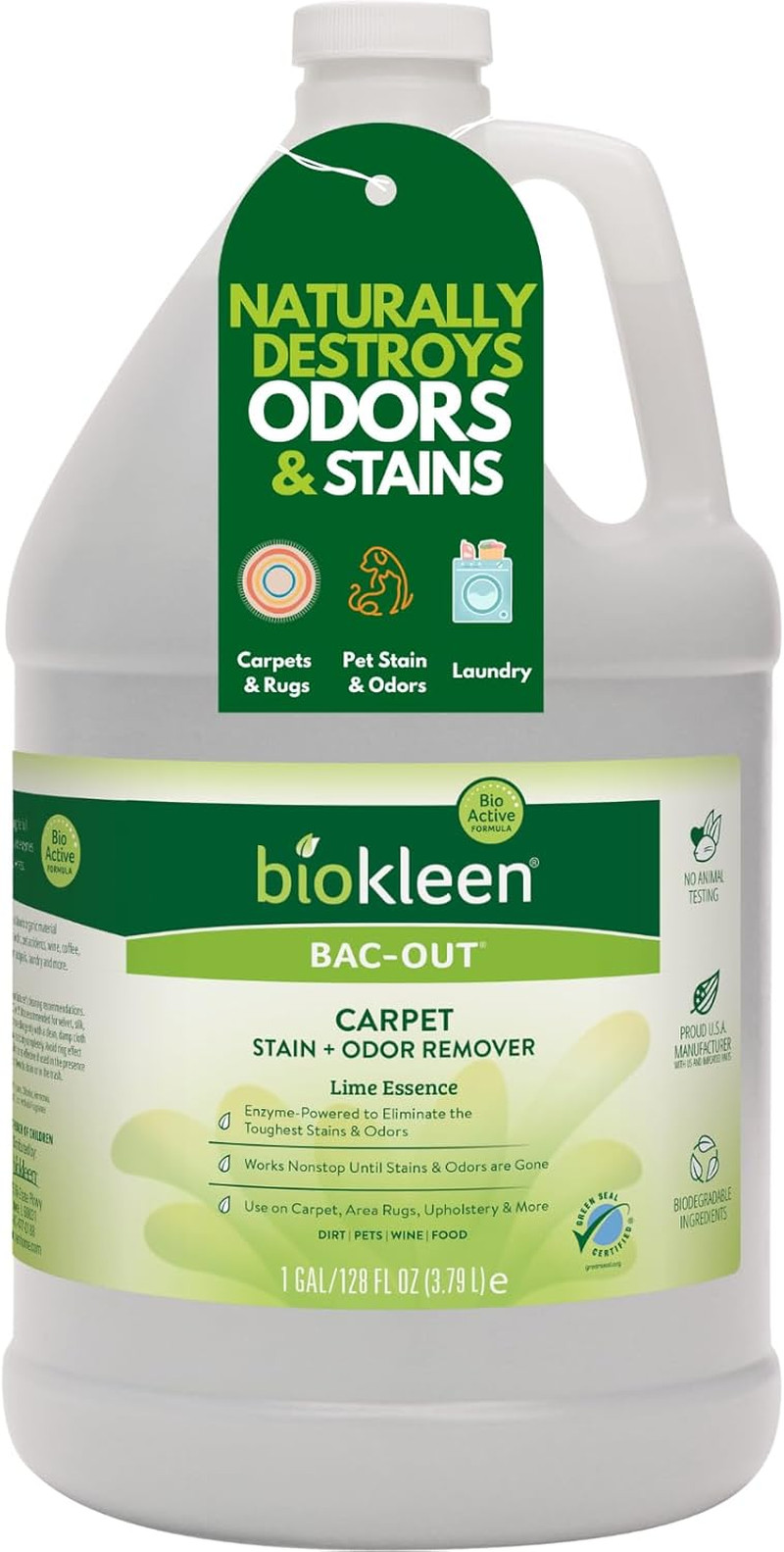 Bac-Out Enzyme Stain & Odor Remover – 128 Ounces – Destroys Stains & Odors Safel