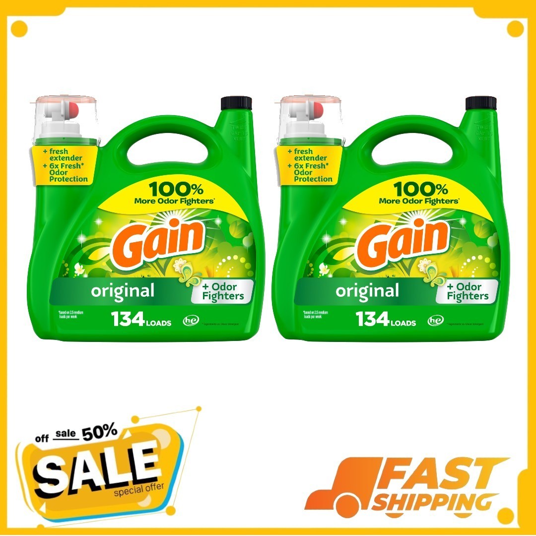( 2 Pack ) Gain Laundry Detergent Liquid, Original Scent, 194 fl oz, 134 Loads