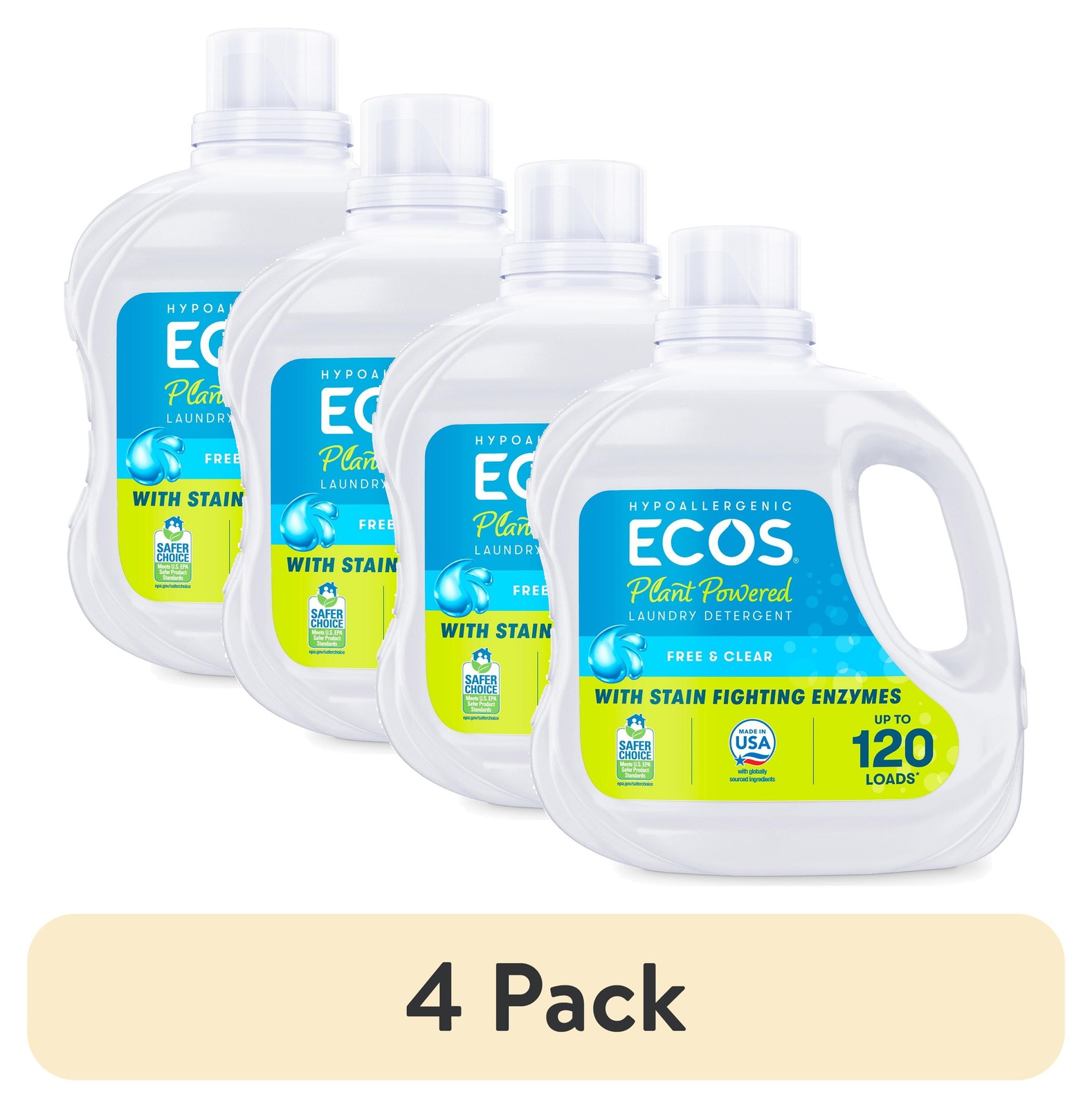 (4 Pack) Hypoallergenic Liquid Laundry Detergent, 120 Loads, 110Oz ✌️👍
