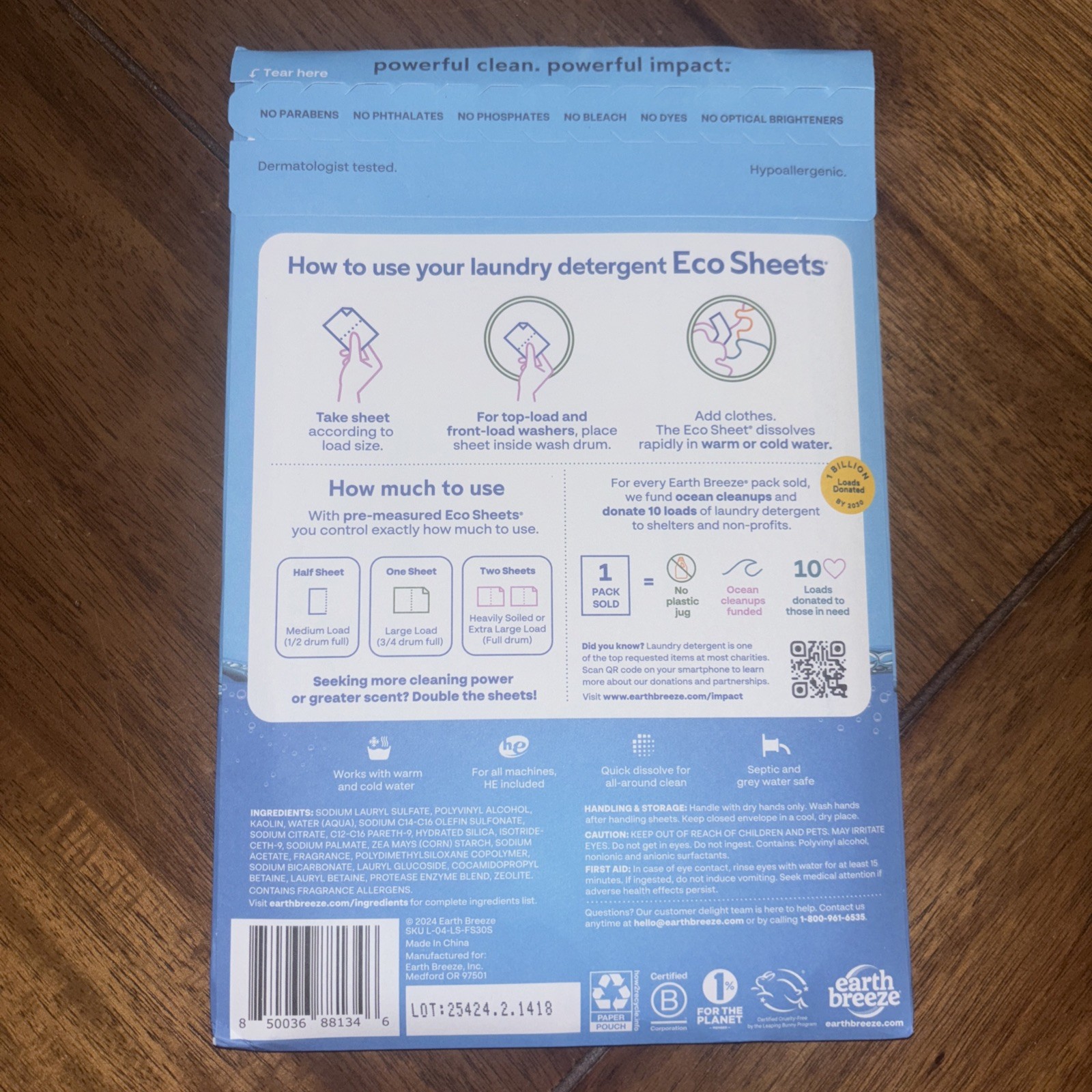 Earth Breeze Laundry Detergent Sheets – 30 Detergent Sheets – 60 Loads