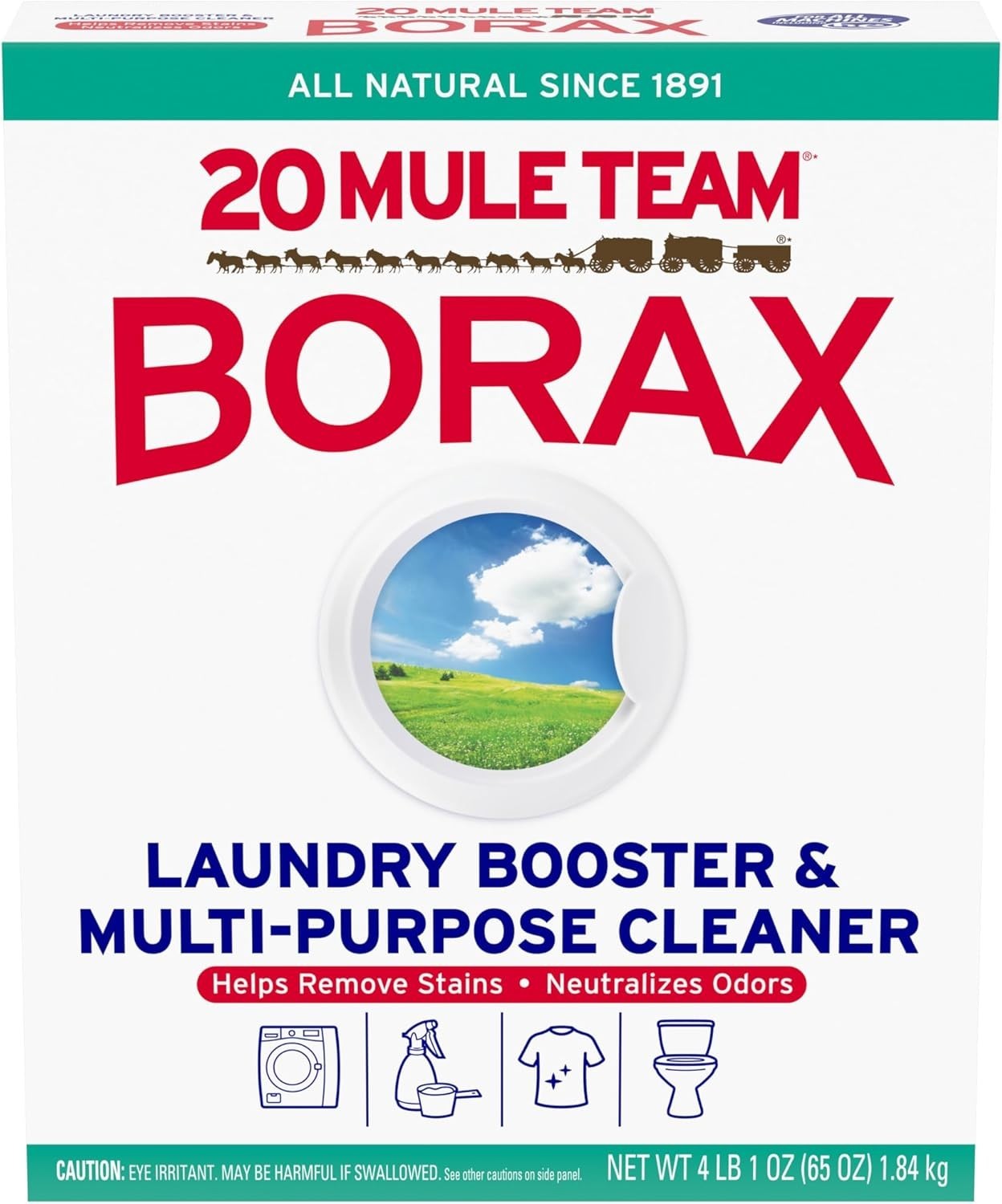 20 Mule Team Natural Detergent Laundry Booster & Multi-Purpose Cleaner 65oz New