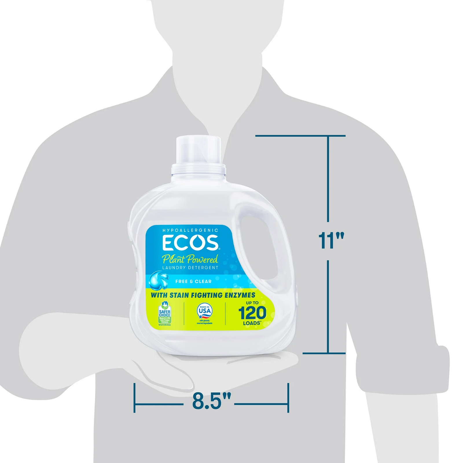 ECOS Free & Clear Liquid Laundry Detergent 110oz 120 Loads Hypoallergenic