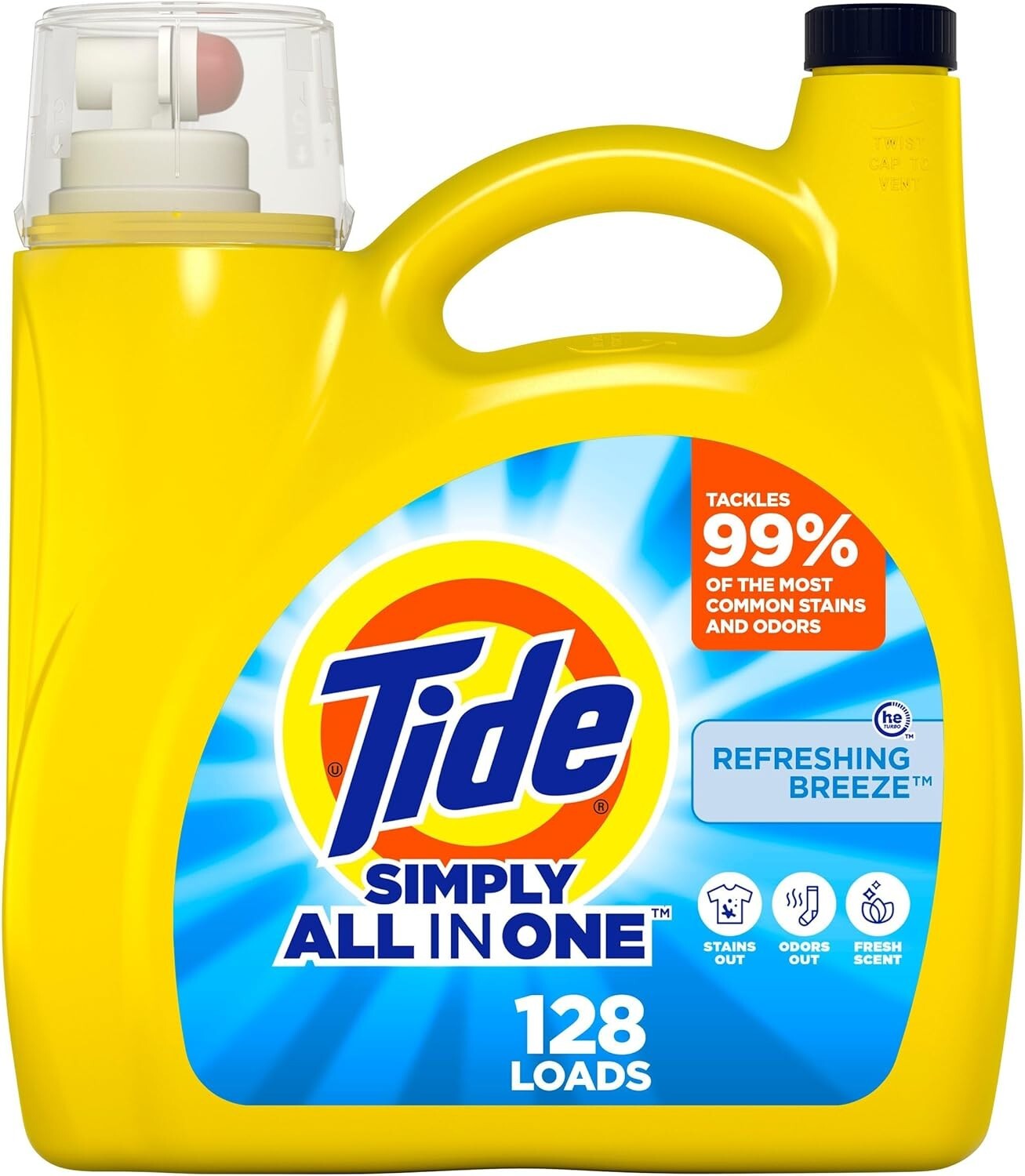 Tide Simply Liquid Laundry Detergent, Refreshing Breeze, 168 fl oz, 128 Loads
