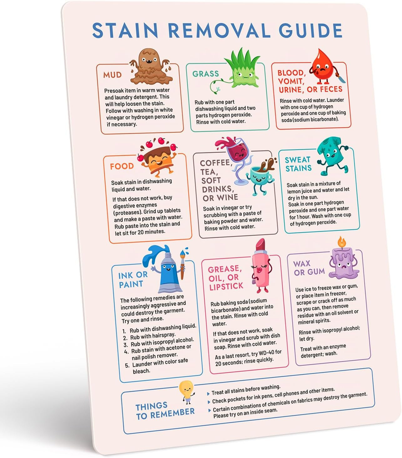 Laundry Cheat Sheet for Stain Removal – Laundry Magnets for Washing Clothes in H