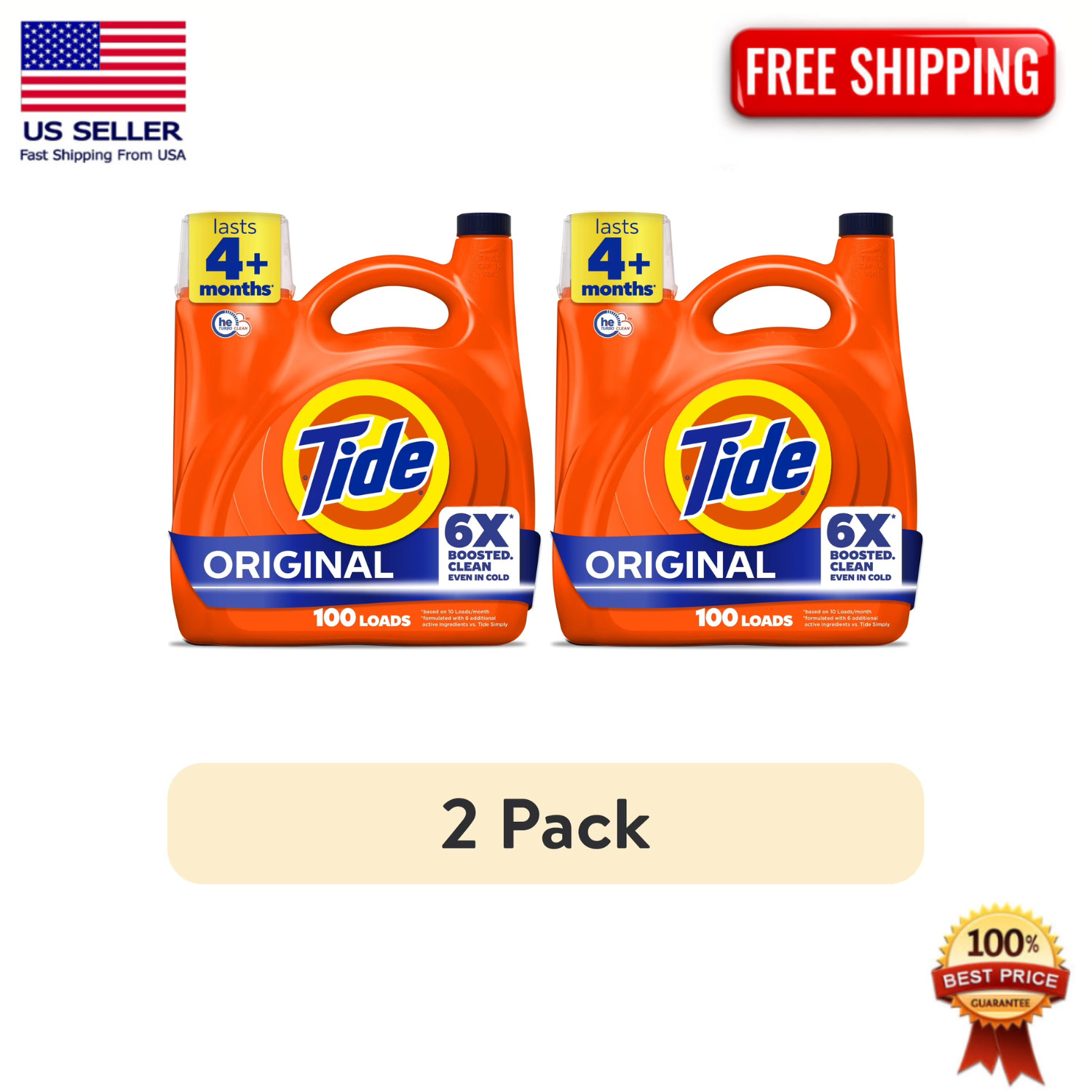 2 Pack Tide Liquid Laundry Detergent Original 125 fl oz 100 Loads HE