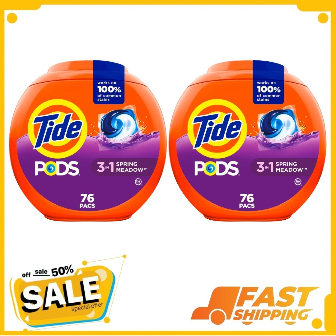 ( 2 Pack ) Tide PODS Laundry Detergent Soap Pacs, Spring Meadow Scent, 76 Count