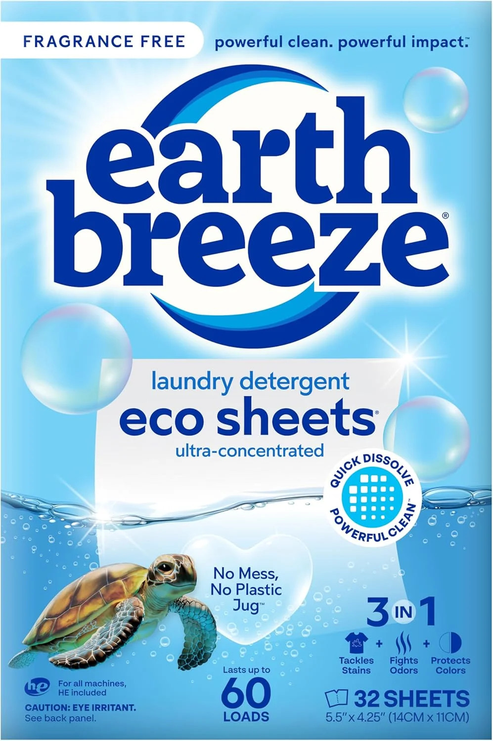 Earth Breeze Laundry Detergent Sheets Fragrance-Free – 60 Loads Eco Liquidless S