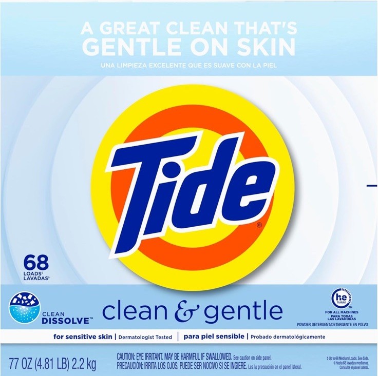 Tide Clean & Gentle Laundry Detergent Powder 68 Loads 77 Oz Box Hypoallergenic