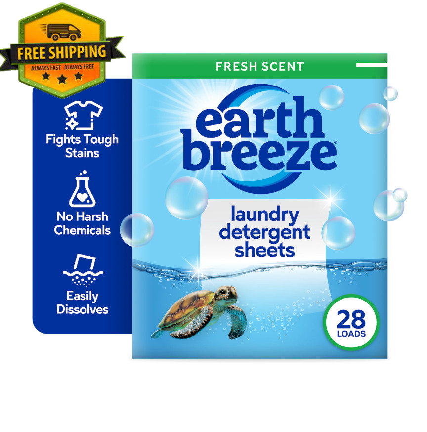 Earth Breeze Laundry Detergent Sheets, Fresh Scent, 14 Sheets, 28 Loads