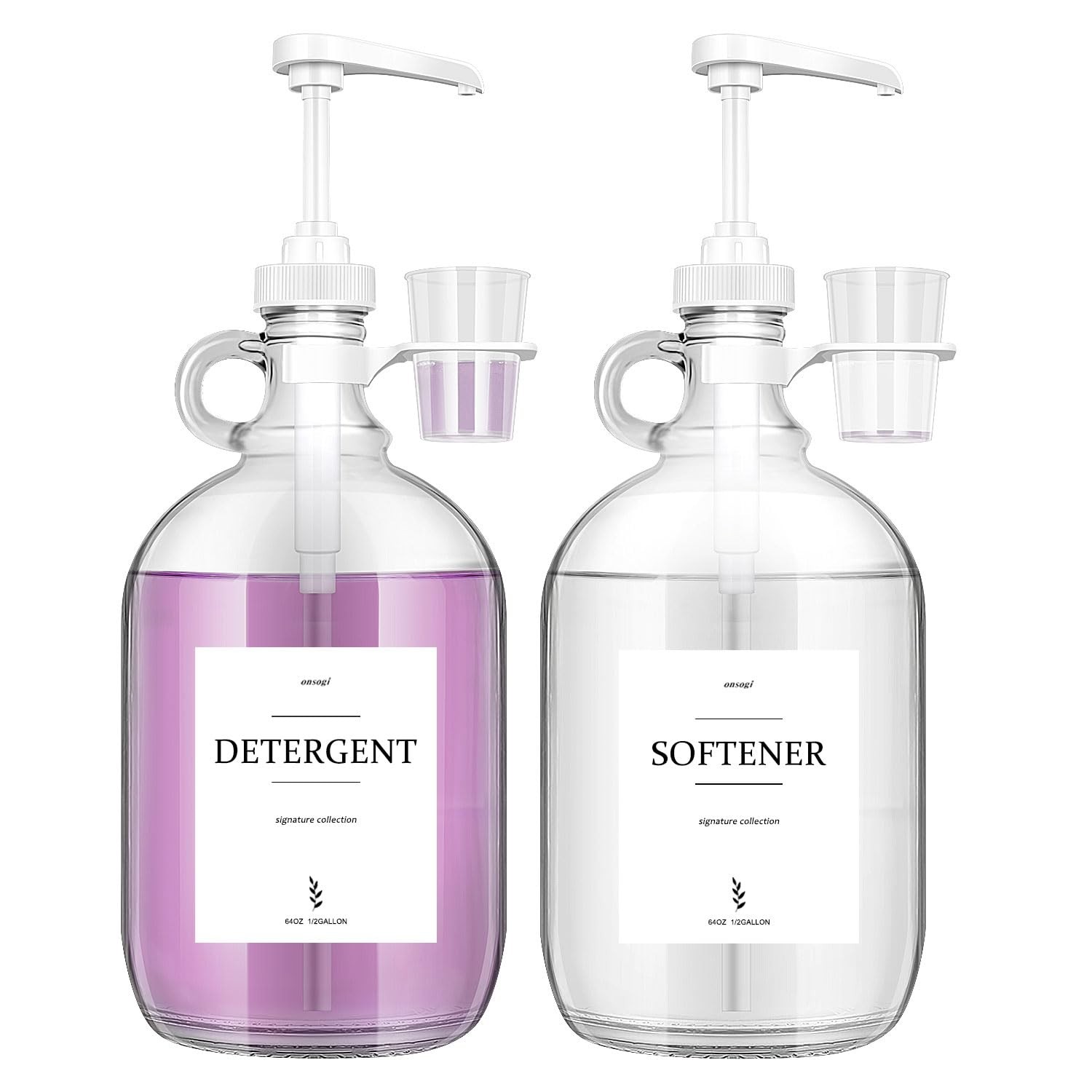 2 Pcs Glass Liquid Laundry Detergent Dispenser with Cup Holders, Half Gallon …