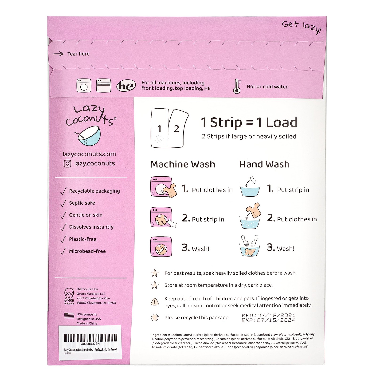 LAZY COCONUTS Eco Friendly, Plant Powered Laundry Detergent Strips – Fragrance