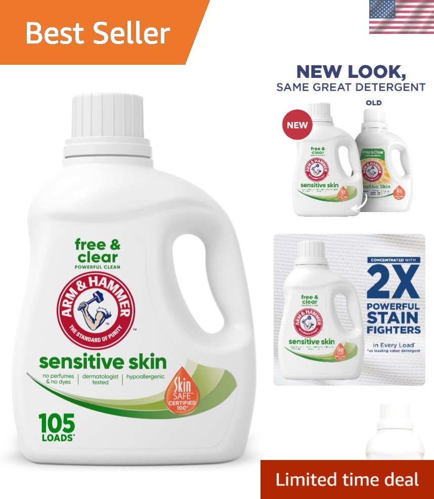 Gentle Hypoallergenic Liquid Laundry Detergent for Sensitive Skin – 105 Loads