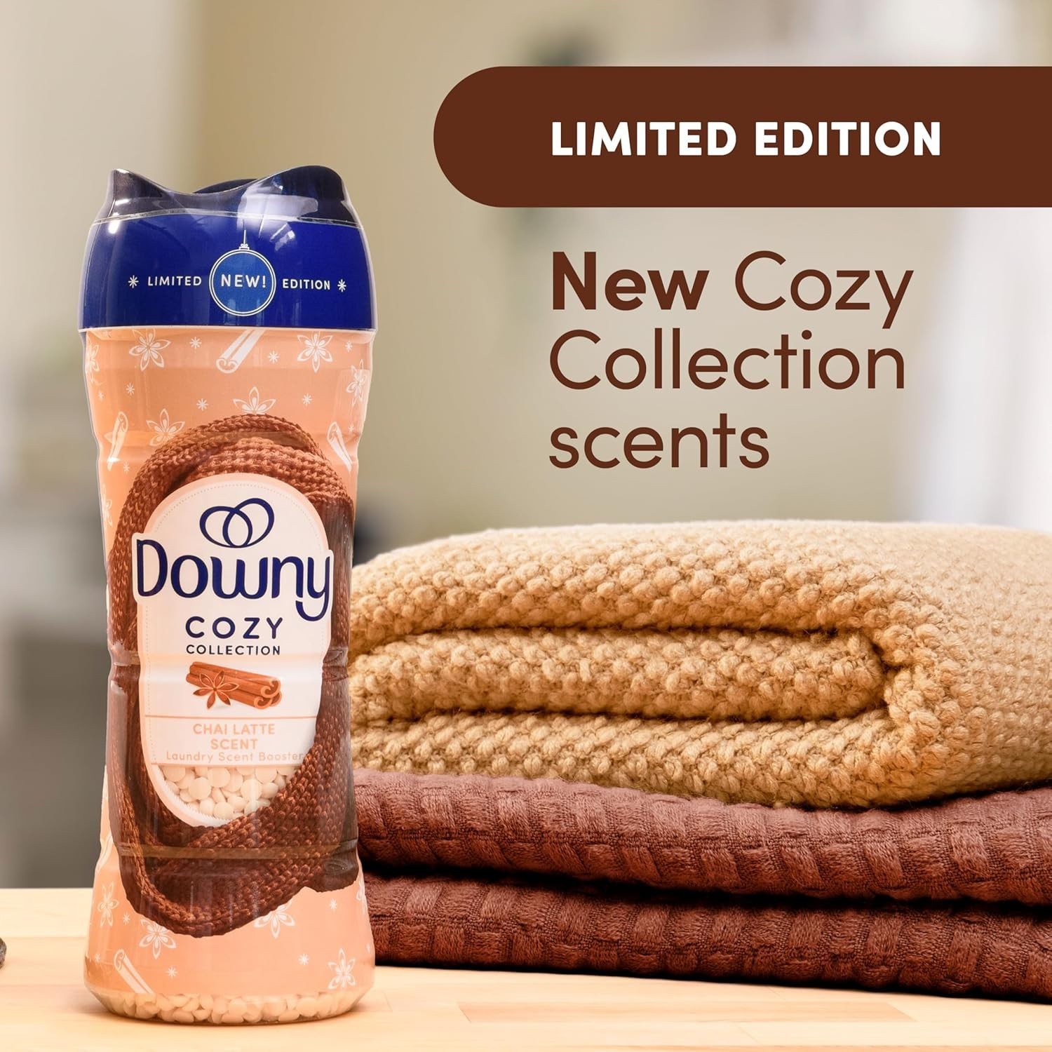 Downy Cozy Collection In-Wash Laundry Scent Booster Beads, Chai Latte Scent, 7.8