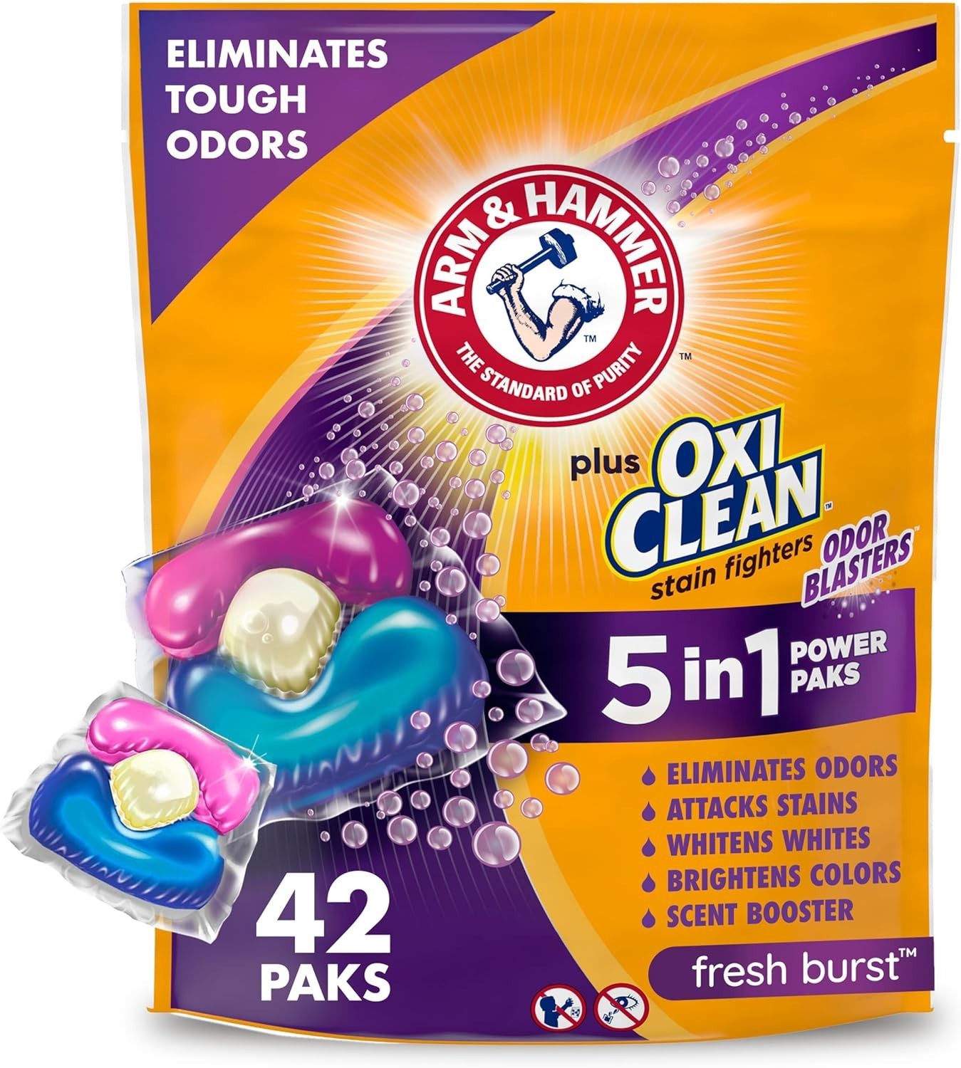 Plus OxiClean With Odor Blasters Laundry Detergent 5-IN-1 Power Paks, 42CT Pa…