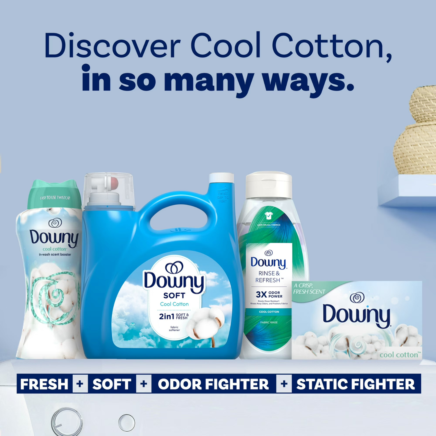 (2 Pack) Downy Liquid Fabric Softener Cool Cotton Scent, 140 fl oz, 190 Loads