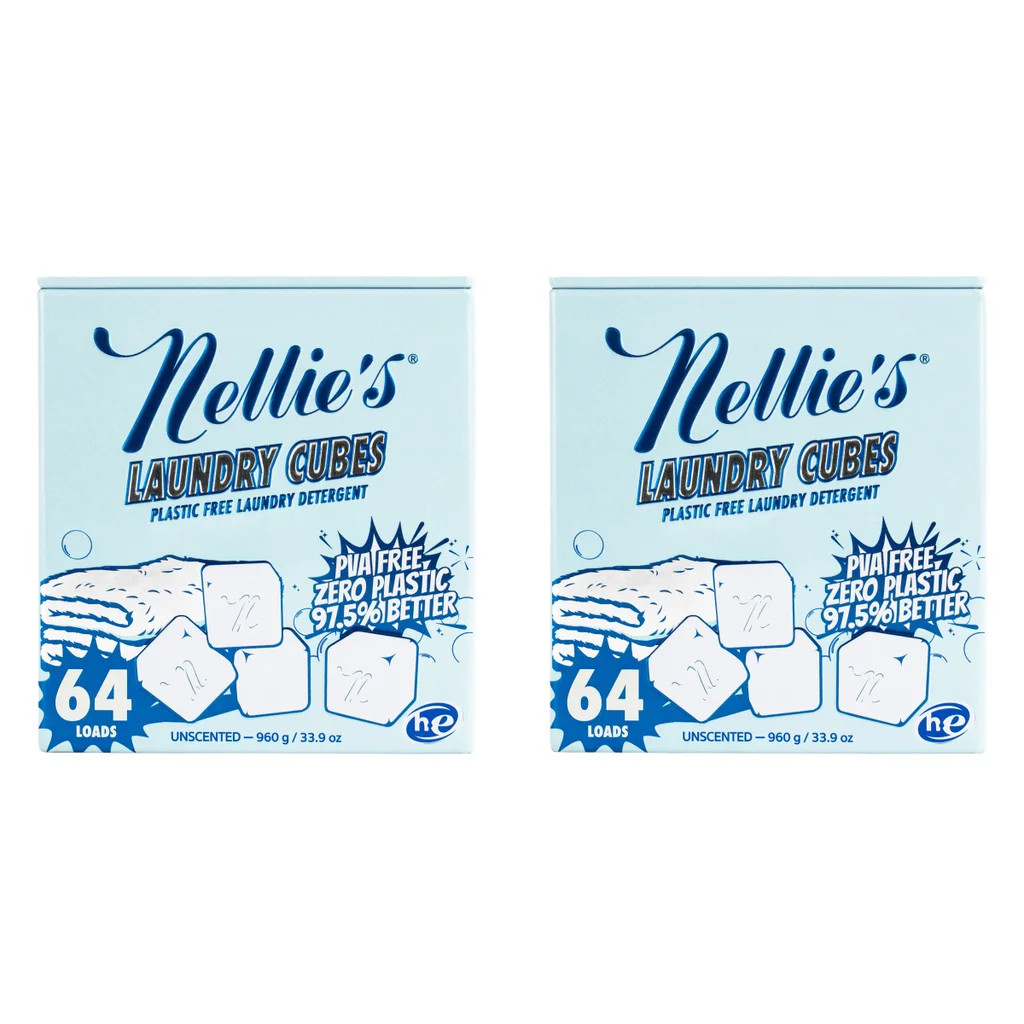 Nellies Laundry Detergent Cubes 128 Loads 2 Pack HE Unscented