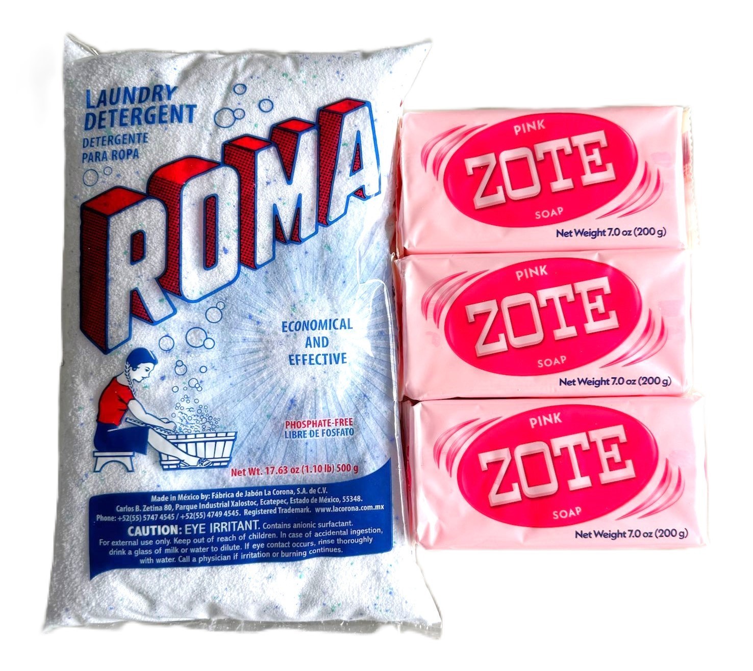 Bundle Roma Polvo 17 Oz Powder laundry detergent Zote Laundry Soap 200-400g Pink