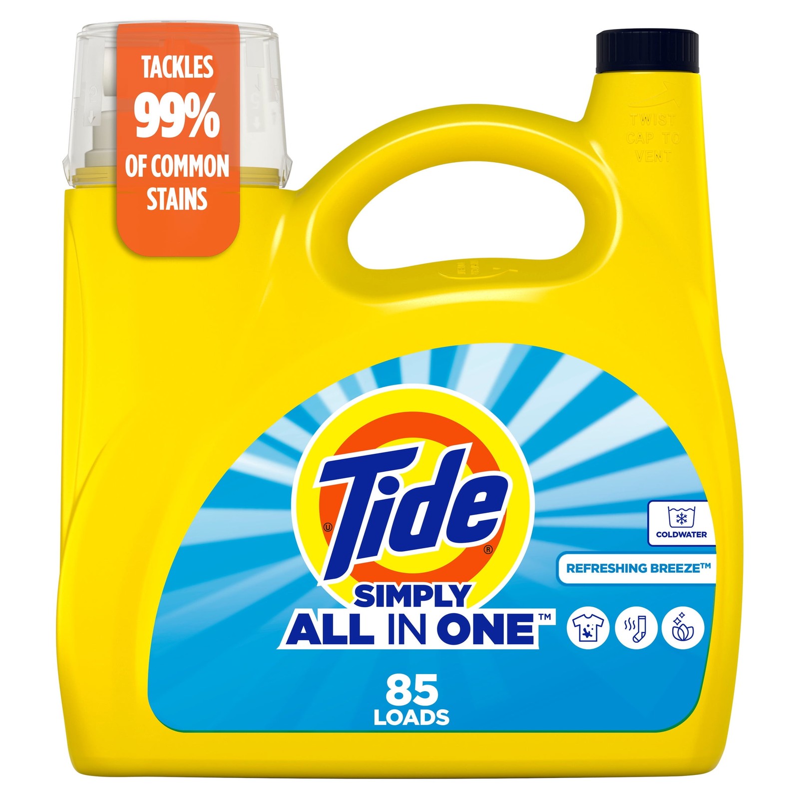 Simply Laundry Detergent Liquid, All-In-One,Refreshing Breeze,85 Loads,107 fl oz