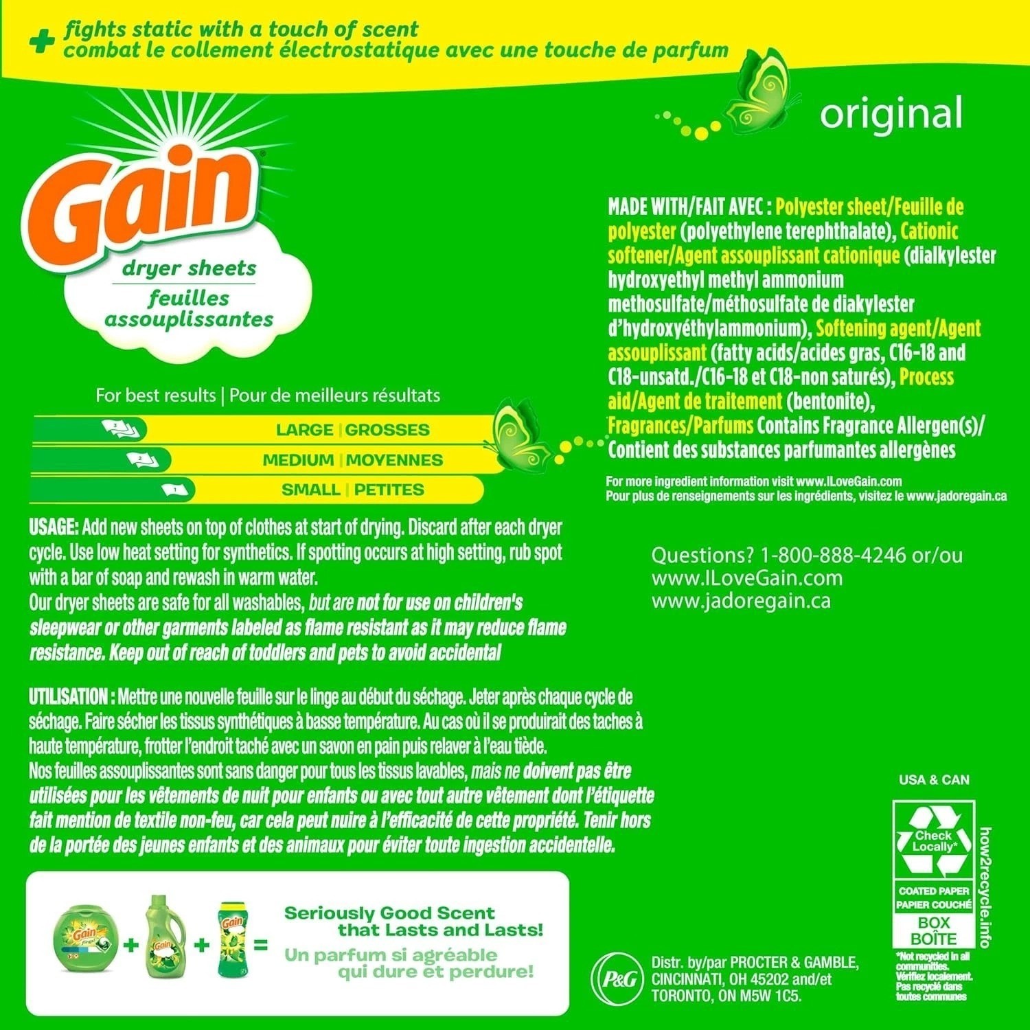 Gain Dryer Sheets Laundry Anti-Static Fabric Softener, Original Scent, 240 Count