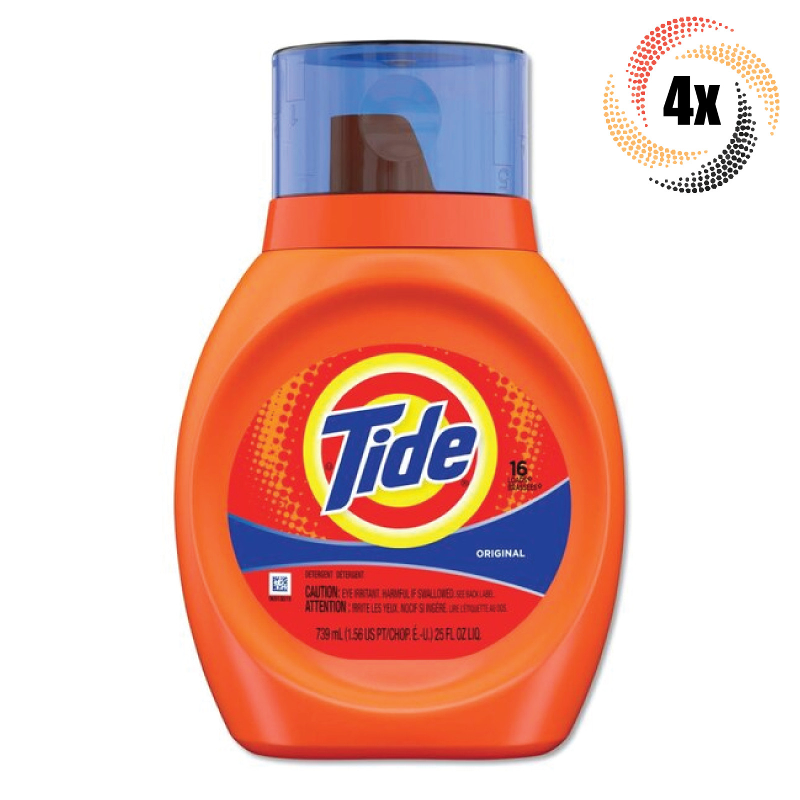 4x Bottles Tide Original Liquid Laundry Detergent | 25oz | 16 Loads Per Bottle