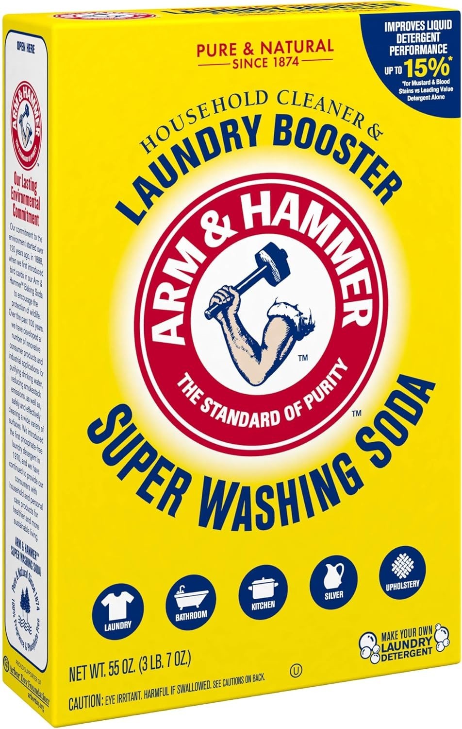 Arm & Hammer Super Washing Soda Detergent Booster & Household Cleaner, 55oz.