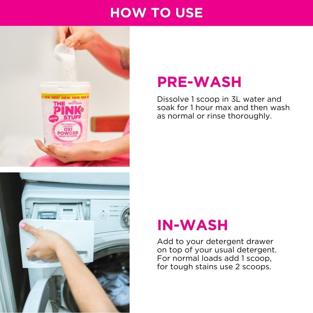 The Pink Stuff Oxi Laundry Stain Remover Powder for Whites 1 kg