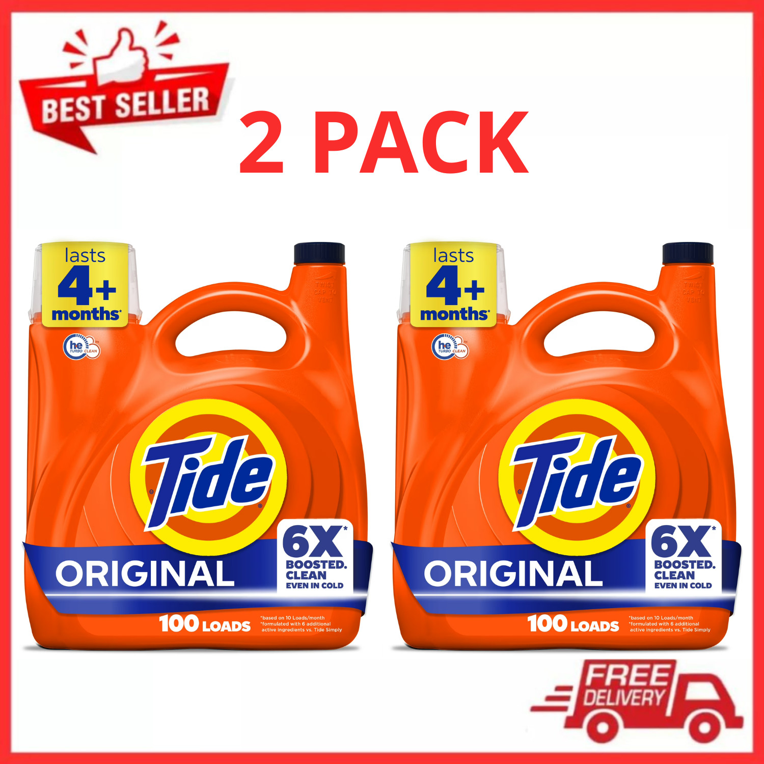 Tide Liquid Laundry Detergent Original Scent 132 fl oz 100 Loads HE USA, 2 PACK